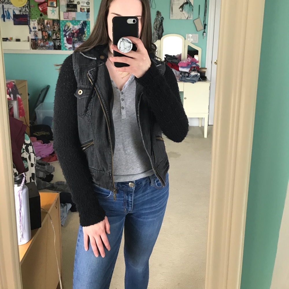 Billabong black denim/knit asymmetrical jacket